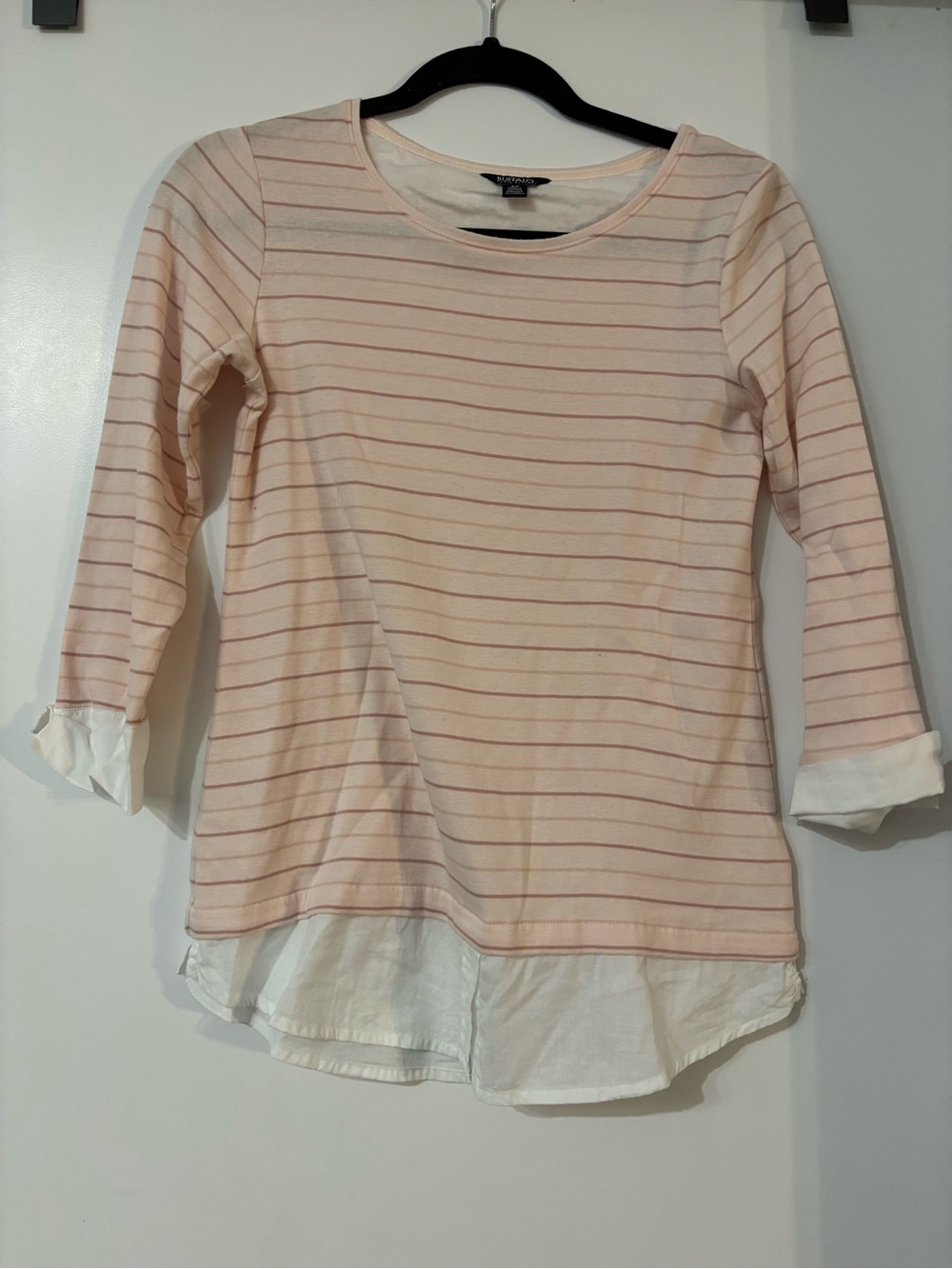 Buffalo David Bitton Mock Layer Button Up Sweater Shirt Knit Top White Collar